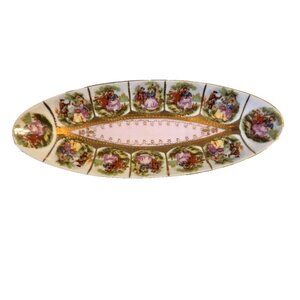 Royal Vienna Porcelain Celery Serving Dish Relish Jewelry Tray Vintage Pink Gold